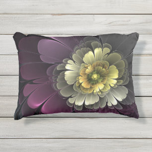 Abstrakt Modern Purpur Khaki Gray Fraktal Blume Kissen Für Draußen