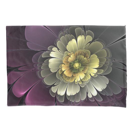 Abstrakt Modern Purpur Khaki Gray Fraktal Blume Kissenbezug (Vorderseite)