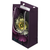 Abstrakt Modern Purpur Khaki Gray Fraktal Blume Kleine Geschenktüte (Rückseite Schrägansicht)