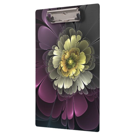 Abstrakt Modern Purpur Khaki Gray Fraktal Blume Klemmbrett (Links)