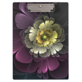 Abstrakt Modern Purpur Khaki Gray Fraktal Blume Klemmbrett (Vorderseite)