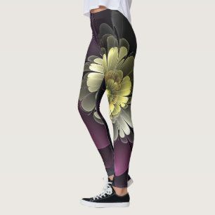 Abstrakt Modern Purpur Khaki Gray Fraktal Blume Leggings