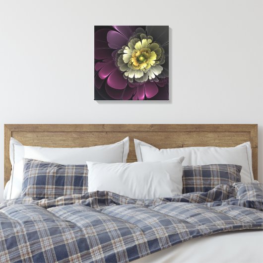 Abstrakt Modern Purpur Khaki Gray Fraktal Blume Leinwanddruck (Insitu (Schlafzimmer))