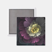 Abstrakt Modern Purpur Khaki Gray Fraktal Blume Magnet (Vorderseite/Rückseite)