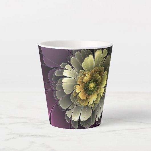 Abstrakt Modern Purpur Khaki Gray Fraktal Blume Milchtasse (Vorderseite)