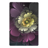 Abstrakt Modern Purpur Khaki Gray Fraktal Blume Mini Klemmbrett (Rückseite)