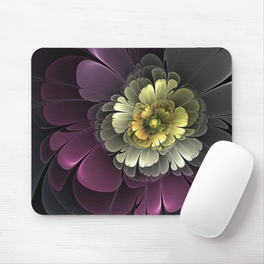 Abstrakt Modern Purpur Khaki Gray Fraktal Blume Mousepad (Mit Mouse)