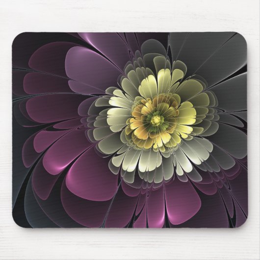 Abstrakt Modern Purpur Khaki Gray Fraktal Blume Mousepad (Vorne)