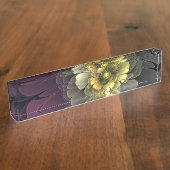 Abstrakt Modern Purpur Khaki Gray Fraktal Blume Namensplakette (Seite)