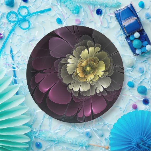 Abstrakt Modern Purpur Khaki Gray Fraktal Blume Pappteller (Party)