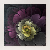 Abstrakt Modern Purpur Khaki Gray Fraktal Blume Puzzle (Horizontal)