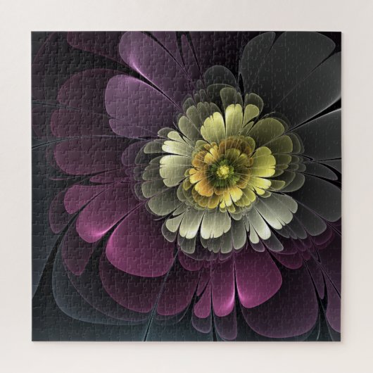 Abstrakt Modern Purpur Khaki Gray Fraktal Blume Puzzle (Vertikal)