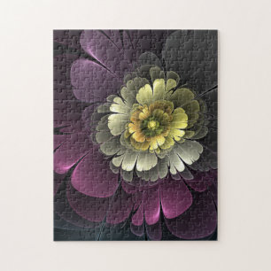 Abstrakt Modern Purpur Khaki Gray Fraktal Blume Puzzle