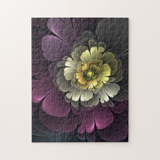 Abstrakt Modern Purpur Khaki Gray Fraktal Blume Puzzle (Vertikal)