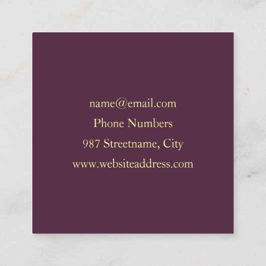 Abstrakt Modern Purpur Khaki Gray Fraktal Blume Quadratische Visitenkarte (Rückseite)