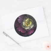 Abstrakt Modern Purpur Khaki Gray Fraktal Blume Runder Aufkleber (Umschlag)