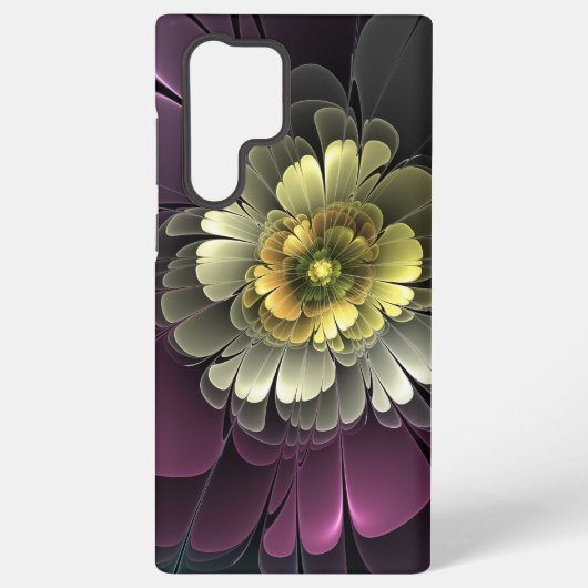 Abstrakt Modern Purpur Khaki Gray Fraktal Blume Samsung Galaxy Hülle (Rückseite)