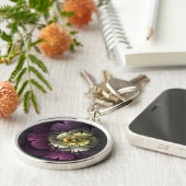 Abstrakt Modern Purpur Khaki Gray Fraktal Blume Schlüsselanhänger (Seite)