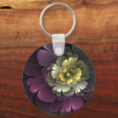 Abstrakt Modern Purpur Khaki Gray Fraktal Blume Schlüsselanhänger (Vorderseite)