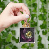 Abstrakt Modern Purpur Khaki Gray Fraktal Blume Schlüsselanhänger (Hand)