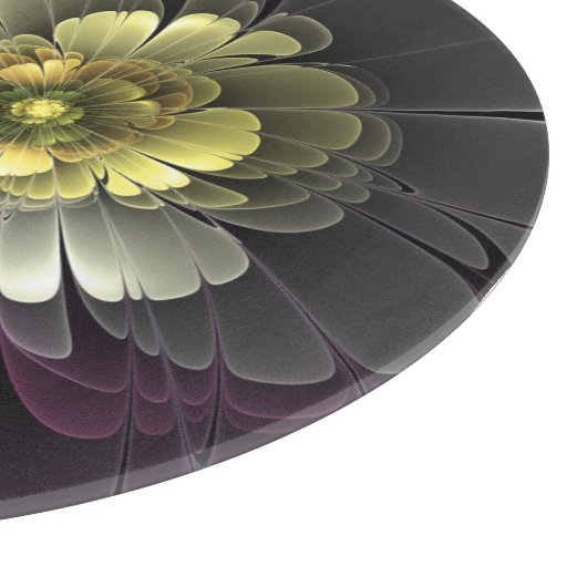 Abstrakt Modern Purpur Khaki Gray Fraktal Blume Schneidebrett (Ecke)