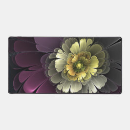 Abstrakt Modern Purpur Khaki Gray Fraktal Blume Schreibtischunterlage