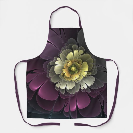 Abstrakt Modern Purpur Khaki Gray Fraktal Blume Schürze (Vorderseite)