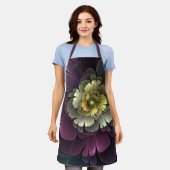 Abstrakt Modern Purpur Khaki Gray Fraktal Blume Schürze (Getragen)