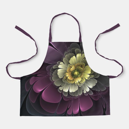 Abstrakt Modern Purpur Khaki Gray Fraktal Blume Schürze (Vorderseite)