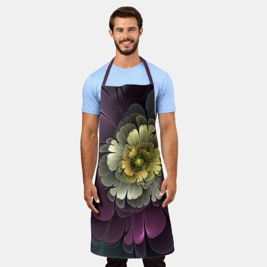 Abstrakt Modern Purpur Khaki Gray Fraktal Blume Schürze (Getragen)