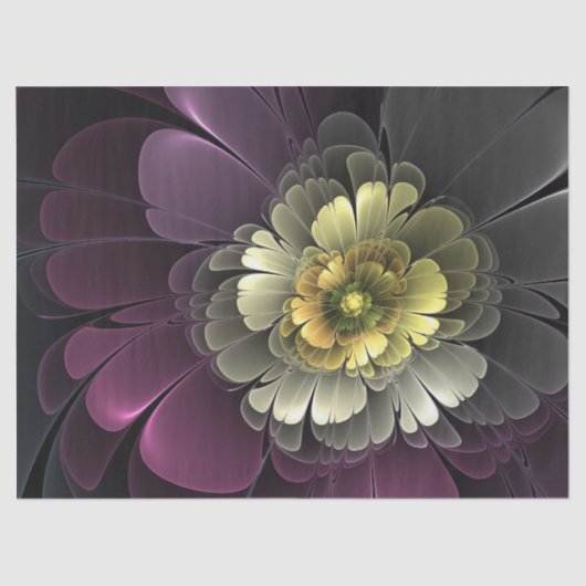 Abstrakt Modern Purpur Khaki Gray Fraktal Blume Seidenpapier (Vorderseite)
