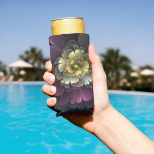 Abstrakt Modern Purpur Khaki Gray Fraktal Blume Selters Dosenkühler