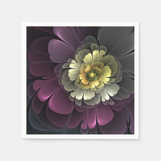 Abstrakt Modern Purpur Khaki Gray Fraktal Blume Serviette (Vorderseite)