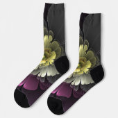 Abstrakt Modern Purpur Khaki Gray Fraktal Blume Socken (Linkes Detail)