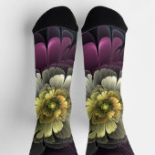 Abstrakt Modern Purpur Khaki Gray Fraktal Blume Socken (Oben)