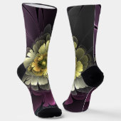 Abstrakt Modern Purpur Khaki Gray Fraktal Blume Socken (Gewinkelt)