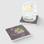 Abstrakt Modern Purpur Khaki Gray Fraktal Blume Steinuntersetzer (Seitenansicht)