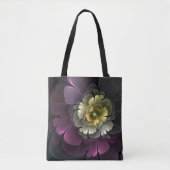 Abstrakt Modern Purpur Khaki Gray Fraktal Blume Tasche (Vorderseite)