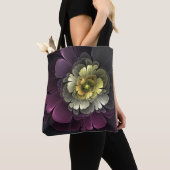 Abstrakt Modern Purpur Khaki Gray Fraktal Blume Tasche (Von Nahem)