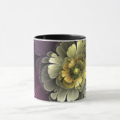 Abstrakt Modern Purpur Khaki Gray Fraktal Blume Tasse (Zentrum)