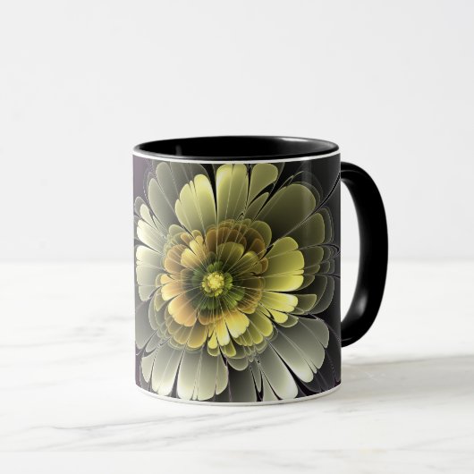 Abstrakt Modern Purpur Khaki Gray Fraktal Blume Tasse (VorderseiteRechts)