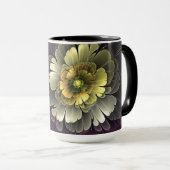 Abstrakt Modern Purpur Khaki Gray Fraktal Blume Tasse (VorderseiteRechts)