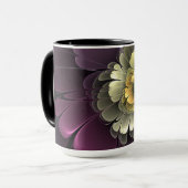 Abstrakt Modern Purpur Khaki Gray Fraktal Blume Tasse (Vorderseite Links)
