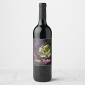 Abstrakt Modern Purpur Khaki Gray Fraktal Blume Weinetikett (Vorderseite)