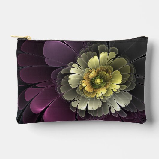 Abstrakt Modern Purpur Khaki Gray Fraktal Blume Zubehörtasche (Vorderseite)