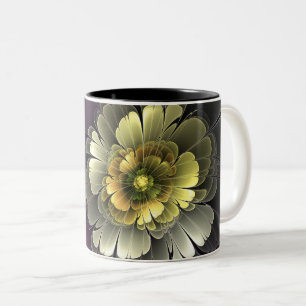 Abstrakt Modern Purpur Khaki Gray Fraktal Blume Zweifarbige Tasse