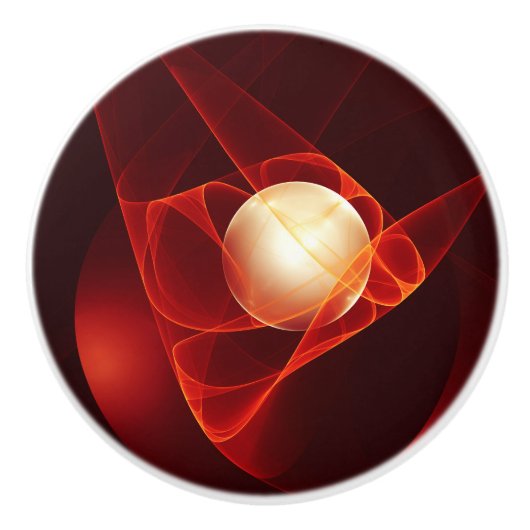 Abstrakt Modern Red Creme Fantasy Fraktal Art Keramikknauf (Vorderseite)