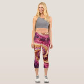 Abstrakt, modern, rosa, goldfarben und Lila Capri Leggings (Vorderseite)
