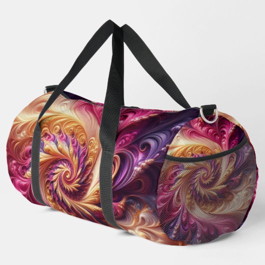 Abstrakt, modern, rosa, goldfarben und Lila Duffle Bag (Rechte Ecke)