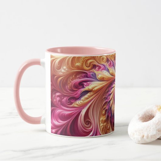 Abstrakt, modern, rosa, goldfarben und Lila Tasse (Mit Donut)